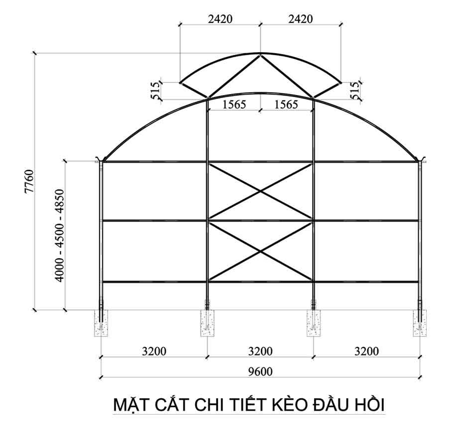 Bản vẻ nhà lưới công nghệ cao 2 mái hở