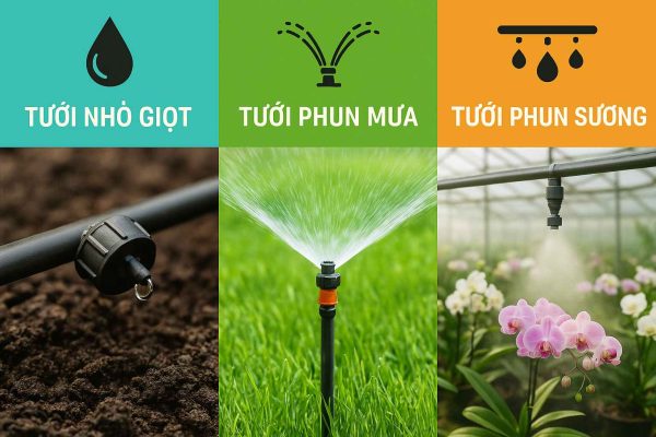 So sánh tưới nhỏ giọt, phun mưa và phun sương: giải pháp nào tối ưu cho bạn?